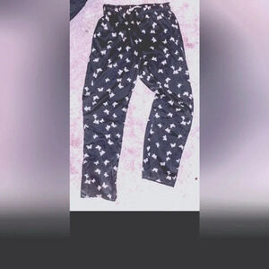 Como Sleep Satin Butterfly Print Pajama Pants Black Size M